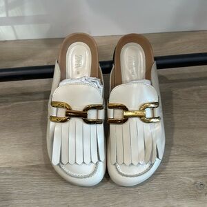 Zara buckled fringed leather clogs | size 9/40